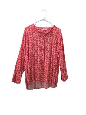 Soft Surroundings XL Coral Geometric Print Rayon Tunic Blouse Boho Popover Top